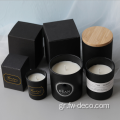 Μαύρο γυαλί Tealight Candle Holder με καπάκι μπαμπού